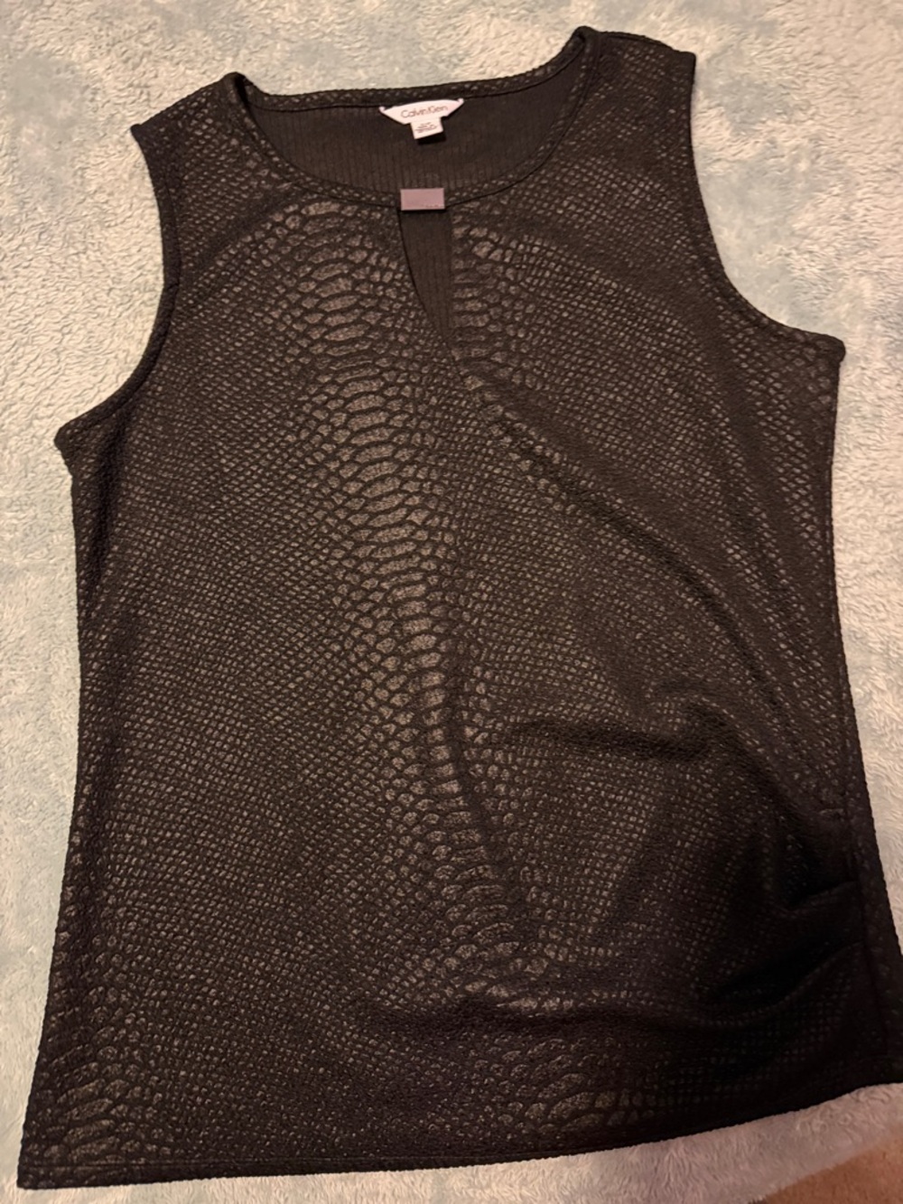 Calvin Klein Black Sleeveless Textured Keyhole Tank